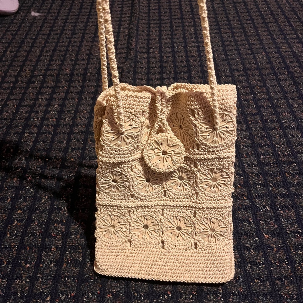 Macrame leather bound handwoven purse